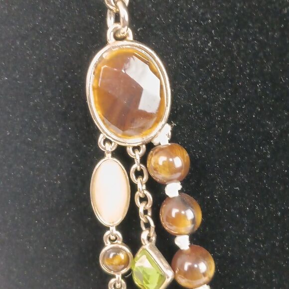 Women's Multi-Strand Necklace in Brown Gold And Green Glass  Resin Boho Chic - Picture 3 of 8